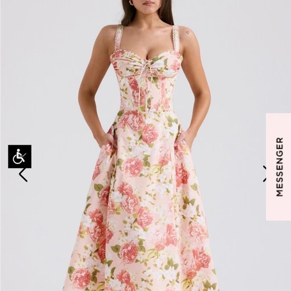 COPY - House of CB XS Rosalee Corset Dress Bigger cup size Peach Poppy print B… - Picture 4 of 5